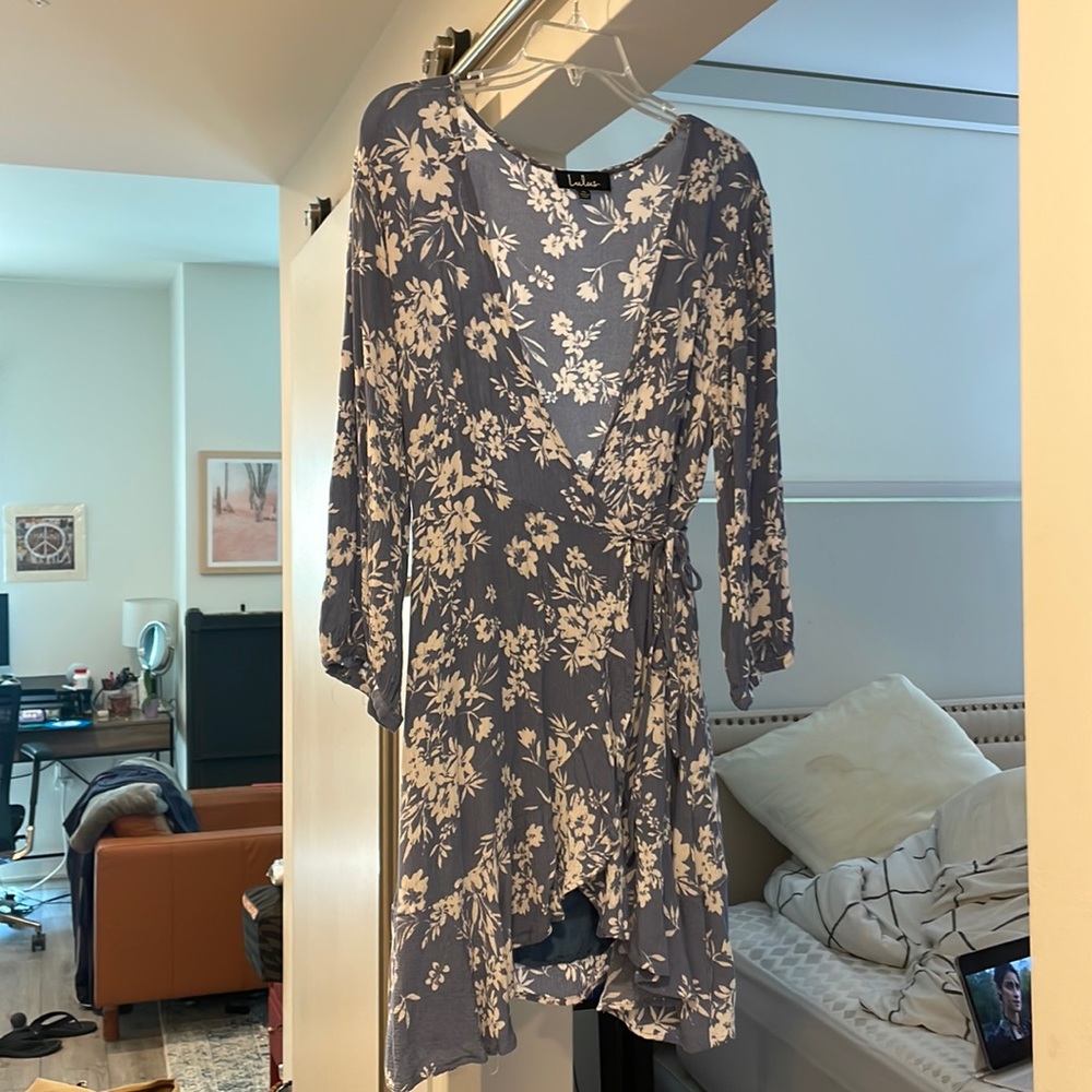 Blue flower wrap dress